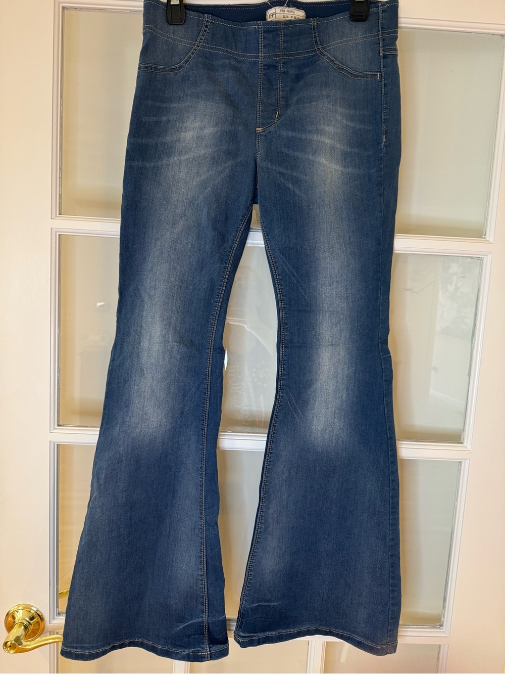 Free People Medium Blue Flared Pull On Jeans